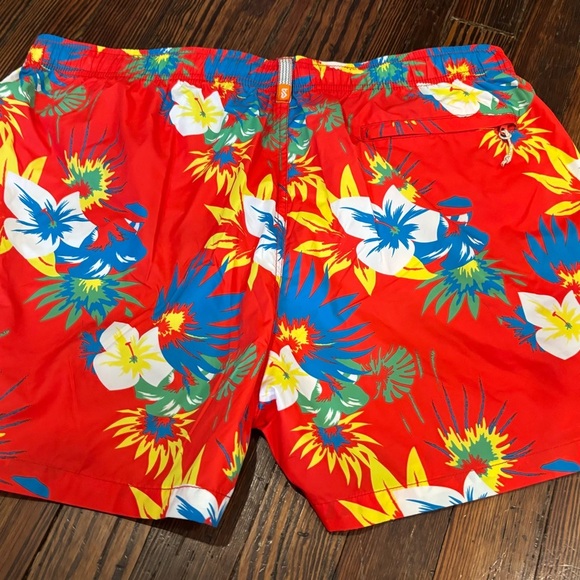 Ambsn California Hawaiian Liner Swim Trunks Sz Xl Elastic Waist Zip Pocket Logo - Picture 2 of 9